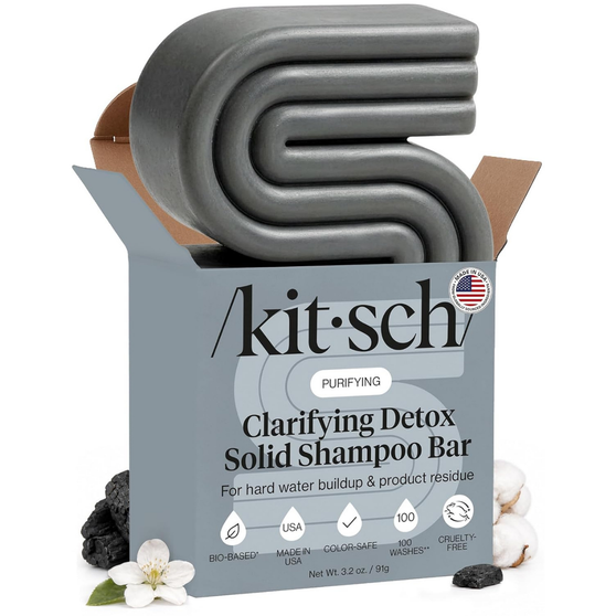 Kitsch Clarifying Shampoo Bar – Detox Shampoo for Hard Water & Chlorine Build Up – Hair Shampoo for Women & Men – Hair Care w/Apple Cider Vinegar, Activated Charcoal & Vitamin C, Color-Safe - 91g