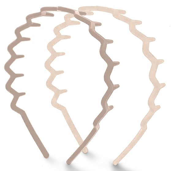 Kitsch Zig Zag Headbands for Women - Neutral, 2 pcs, Fashion Accessories for Slicked Back Styles | Comfortable Wavy Headbands | Comb Headband with Teeth