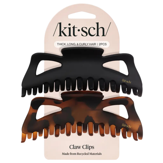 Kitsch Jumbo Classic Claw Clips for Thick, Long & Curly Hair - Black & Tort, 2pcs