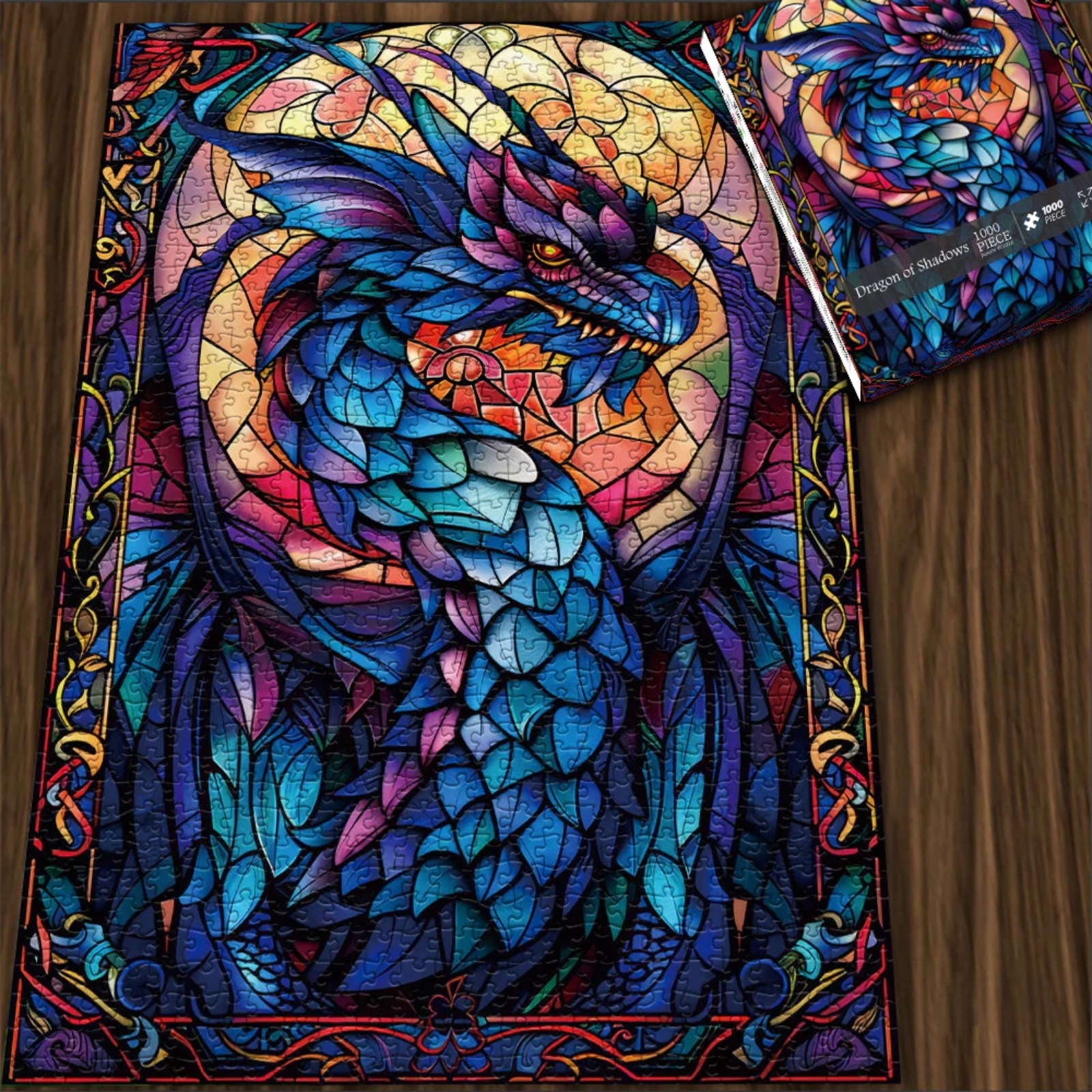 Immerse yourself in the mystical world of "Dragon of Shadows."    This captivating puzzle features a majestic dragon emerging from the shadows, set against a dark, enchanted backdrop.    The intricate design and vibrant colors make it a visually stunning masterpiece that will challenge and delight puzzle enthusiasts.