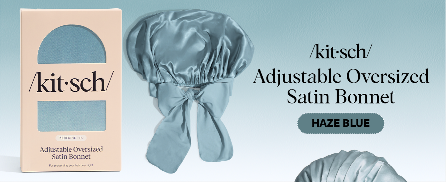 Kitsch Adjustable Oversized Satin Bonnet - Haze Blue