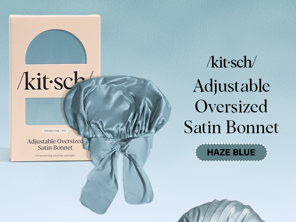 Kitsch Adjustable Oversized Satin Bonnet - Haze Blue