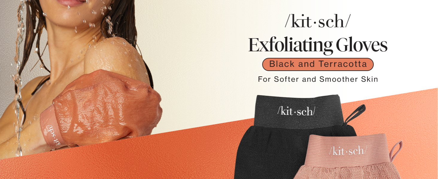 Kitsch Exfoliating Gloves 2pc Set - Black & Terracotta