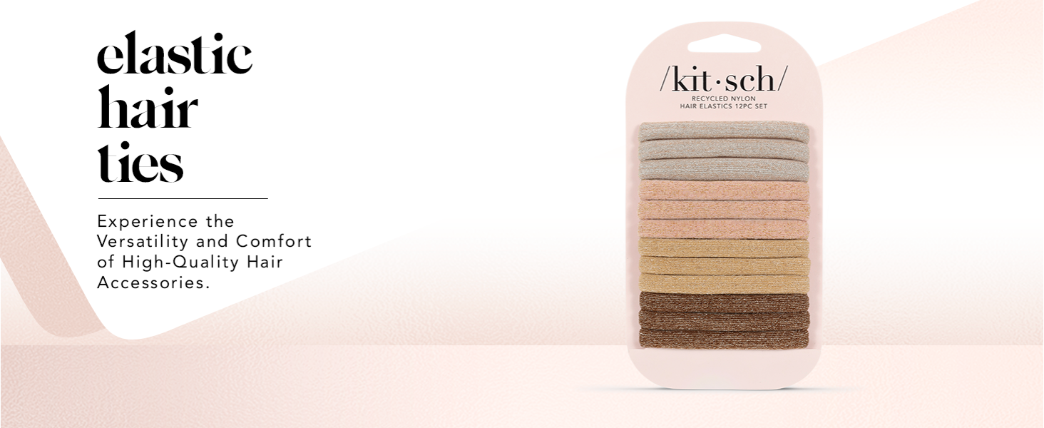 Kitsch Hair Ties No Damage - Strong, Stretchy Hair Bands, Recycled Nylon Glitter Medium Elastics 12pc - Neutral