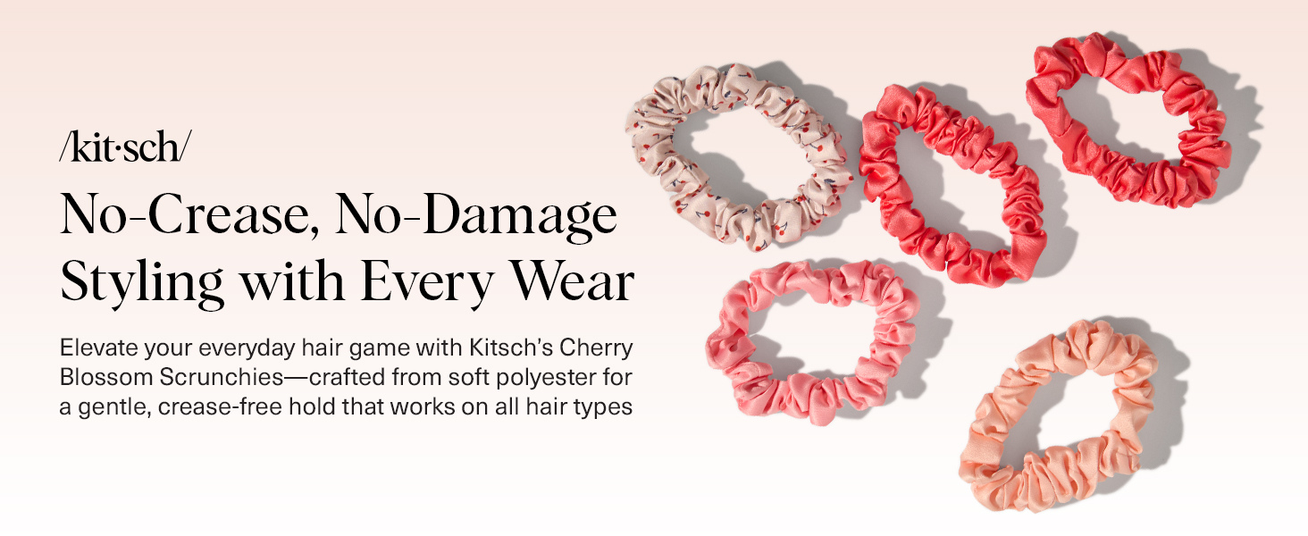 Kitsch Satin Scrunchies No Crease Hair Ties for All Hair Types 5pc Set - Assorted Cherry Blossom