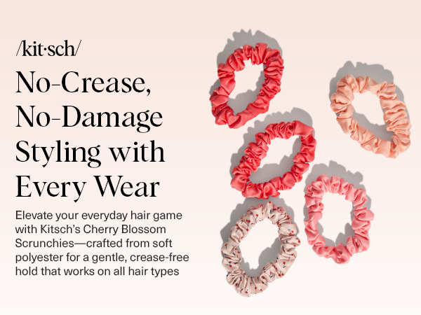 Kitsch Satin Scrunchies No Crease Hair Ties for All Hair Types 5pc Set - Assorted Cherry Blossom