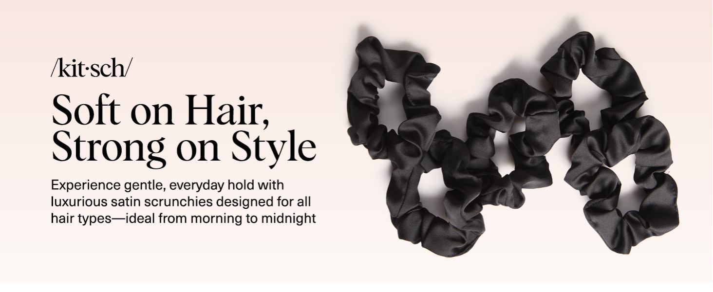 Kitsch Satin Scrunchies for Women – No Crease Hair Ties – Soft Satin Hair Scrunchies for Girls – Frizz Free, Gentle, Stylish Hair Accessories | Ideal Gifts for Women – Black, 5 pcs