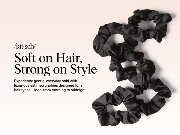 Kitsch Satin Scrunchies for Women – No Crease Hair Ties – Soft Satin Hair Scrunchies for Girls – Frizz Free, Gentle, Stylish Hair Accessories | Ideal Gifts for Women – Black, 5 pcs