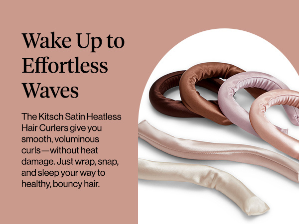 Kitsch Satin Heatless Hair Curlers &ndash; No Heat Hair Curlers to Sleep In for Overnight Curls &ndash; Soft Heatless Curling Rods for Women with Short & Long Hair - Alternative to Heat Styling &ndash; 6 pcs, Rosewood