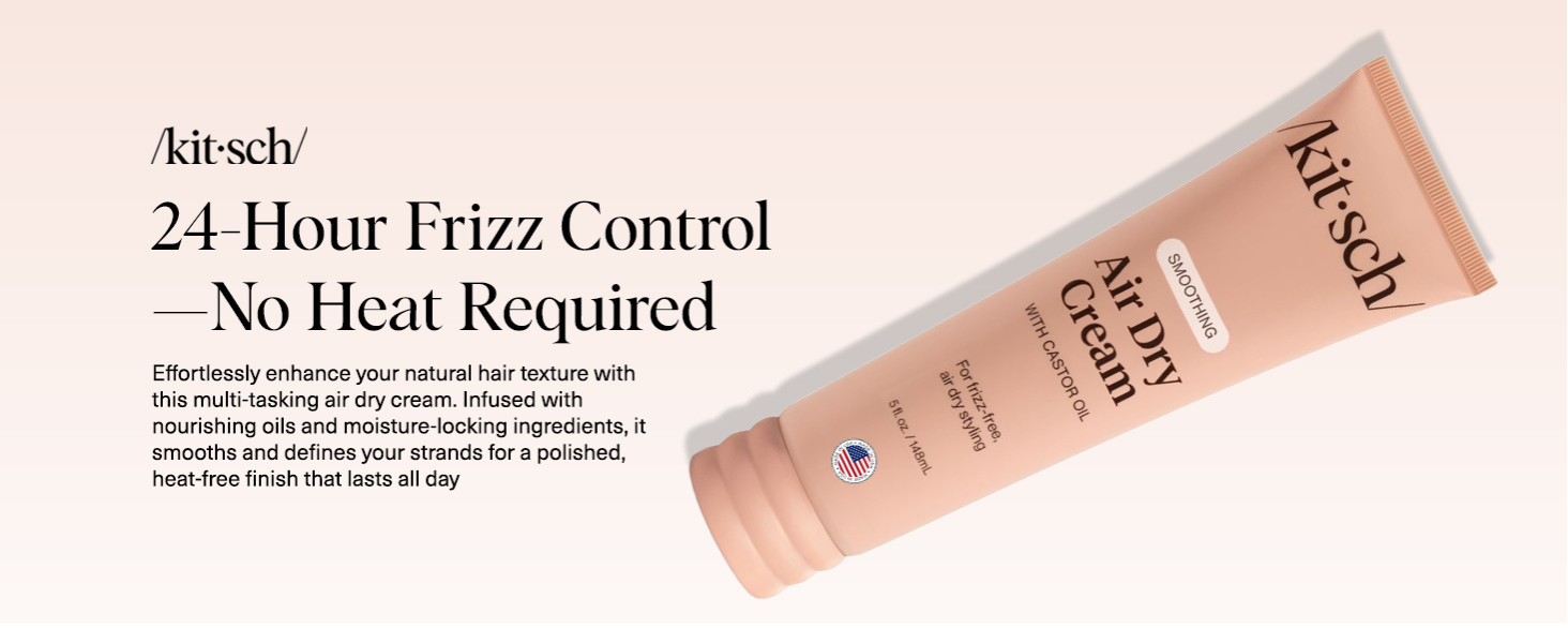Kitsch Smoothing Air Dry Cream for Hair – Frizz Control Hair Care Product with Castor Oil & Coconut Oil – Weightless Styling Cream - Enhances Natural Texture Appearance | Ideal Gifts for Women – 5 oz