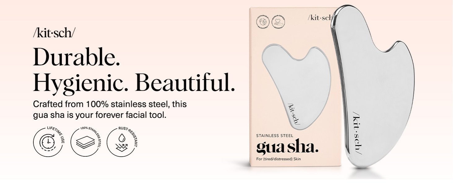 Kitsch Stainless Steel Gua Sha Facial Tools - Guasha Tool for Face, Face Sculpting Tool, Jawline Shaper, Double Chin Reducer, Body Gua Sha Tools, Lymphatic Drainage Massager, Facial Skin Care - Silver
