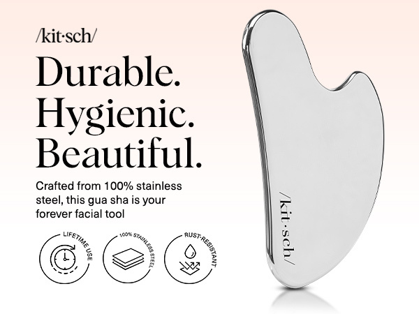 Kitsch Stainless Steel Gua Sha Facial Tools - Guasha Tool for Face, Face Sculpting Tool, Jawline Shaper, Double Chin Reducer, Body Gua Sha Tools, Lymphatic Drainage Massager, Facial Skin Care - Silver