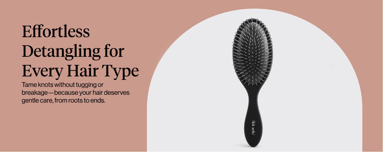 Kitsch Detangler Hair Brush for Wet and Dry Hair, Curly or Straight Hair, Detangling Brush with Flexible Hairbrush Bristles, Hair brushes for Women & Men, Adults & Kids, for Shower & Travel - Black