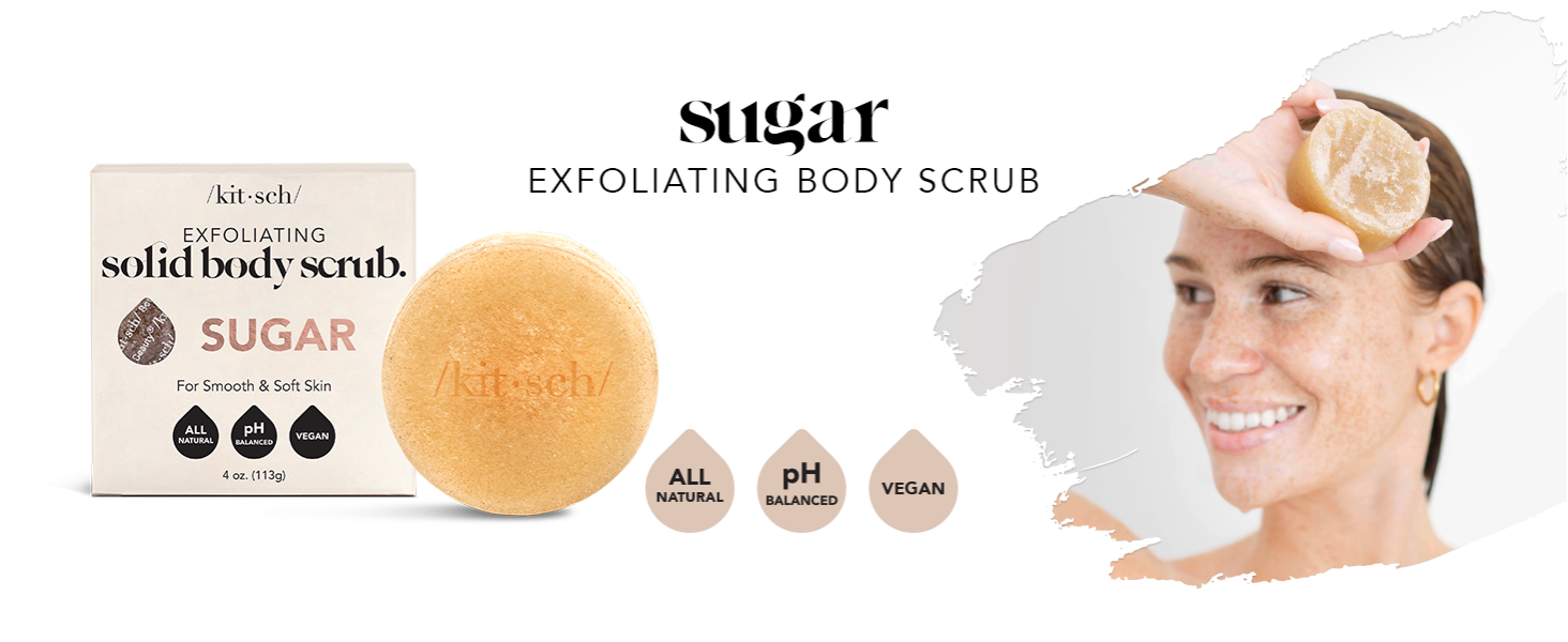 Kitsch Exfoliating Sugar Scrub for Body &ndash; All Natural Body Scrub Bar Soap for Smooth, Hydrated & Glowing Skin - Vegan Soap Bar Exfoliator for Men and Women - Made in the USA - 113g
