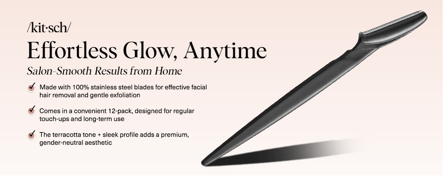 Kitsch Dermaplane Razor for Women Face &ndash; Face Razors for Women & Men, Eyebrow Trimmer & Face Shaver &ndash; Exfoliating Facial Razor & Skin Care Tool for Smoother Skin - Black, 6 pcs