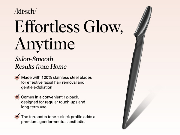 Kitsch Dermaplane Razor for Women Face &ndash; Face Razors for Women & Men, Eyebrow Trimmer & Face Shaver &ndash; Exfoliating Facial Razor & Skin Care Tool for Smoother Skin - Black, 6 pcs