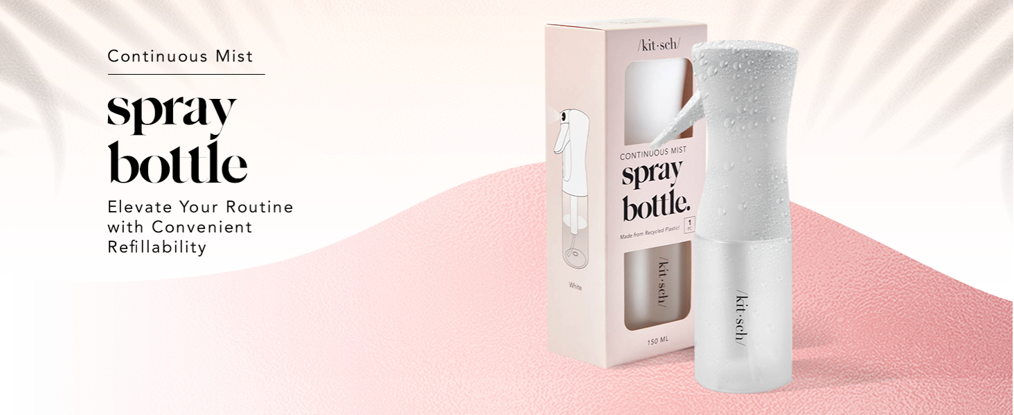 Kitsch Continuous Spray Bottle for Hair &ndash; Fine Mist Water Mister & Water Spray Bottle &ndash; Recycled Hair Spray Bottle &ndash; Spray Bottles for Cleaning, Styling, Plants & More &ndash; White, 150ml