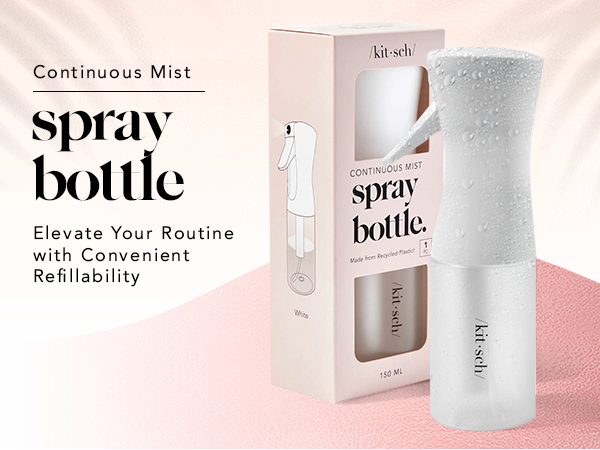 Kitsch Continuous Spray Bottle for Hair &ndash; Fine Mist Water Mister & Water Spray Bottle &ndash; Recycled Hair Spray Bottle &ndash; Spray Bottles for Cleaning, Styling, Plants & More &ndash; White, 150ml