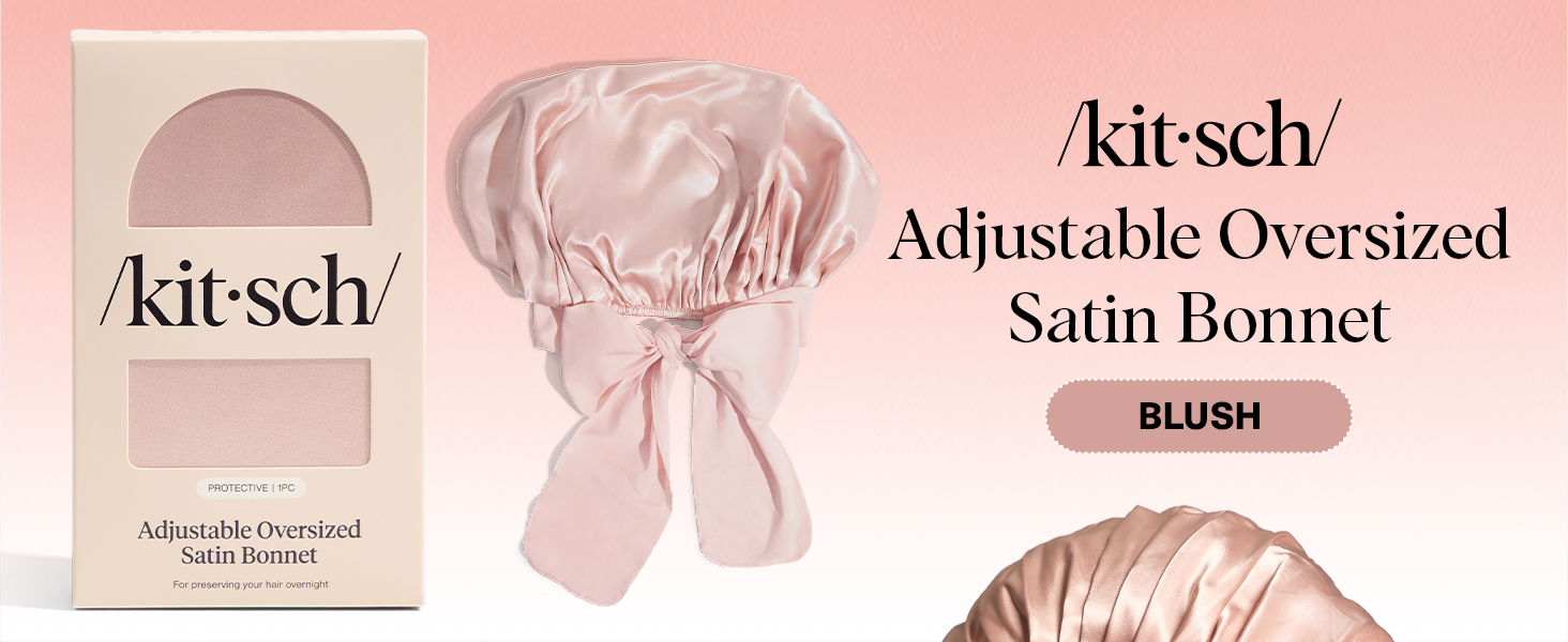 Kitsch XL Satin Bonnet for Sleeping - Softer Than Silk Hair Bonnet for Women - Secure Fit, Adjustable Night Cap for Curly & Textured Hair - Prevents Breakage, Tangles & Thinning - Blush