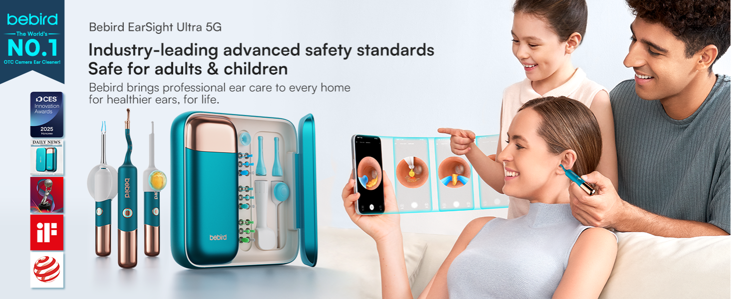 Bebird Earsight Ultra Ear Wax Removal Tool Camera, Ear Cleaner with Flexible Ear Camera Otoscope, Painless Visual Ear Pick Tweezers, Visual Scope Earwax Cleaning Dropper, Ear Cleaning Kit for Family