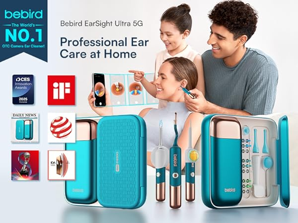 Bebird Earsight Ultra Ear Wax Removal Tool Camera, Ear Cleaner with Flexible Ear Camera Otoscope, Painless Visual Ear Pick Tweezers, Visual Scope Earwax Cleaning Dropper, Ear Cleaning Kit for Family