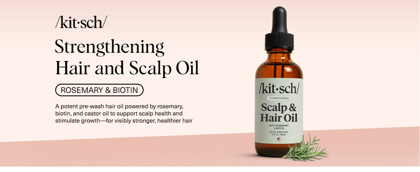 Kitsch Rosemary Oil for Hair Growth – Pre-Wash Hair Oil with Castor, Biotin, Jojoba – Hair Care, Adds Shine, Strengthens Roots, Scalp Treatment | Ideal Gifts for Women – Lavender Scent, 60mL