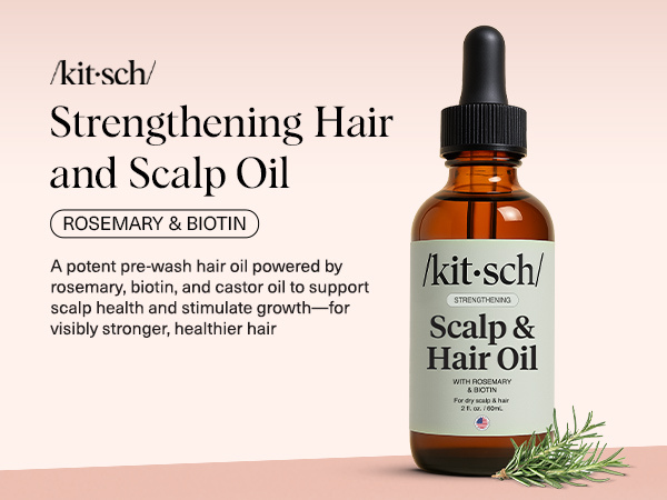 Kitsch Rosemary Oil for Hair Growth – Pre-Wash Hair Oil with Castor, Biotin, Jojoba – Hair Care, Adds Shine, Strengthens Roots, Scalp Treatment | Ideal Gifts for Women – Lavender Scent, 60mL