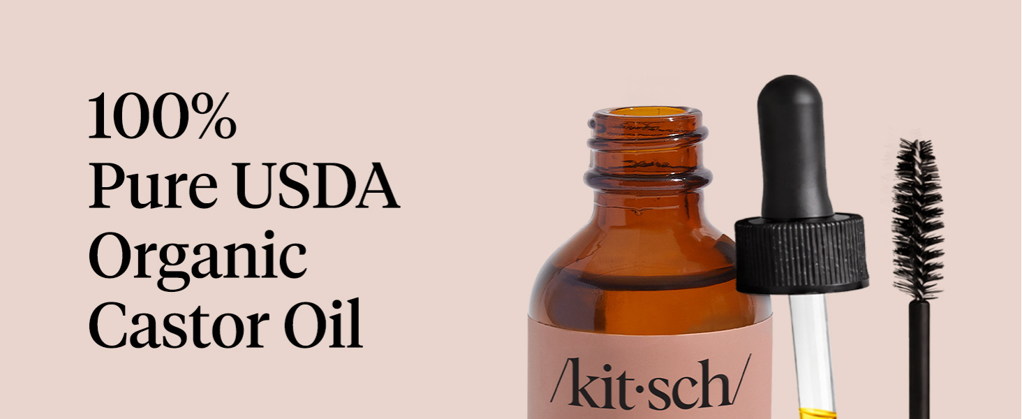 Kitsch Organic Castor Oil for Hair Growth - 100% Pure Castor Oil, Organic Cold Pressed Unrefined Glass Bottle for Face, Skin, Lashes, Brows, Scalp, Nails & Belly Button | Ideal Gifts for Women - 60 mL