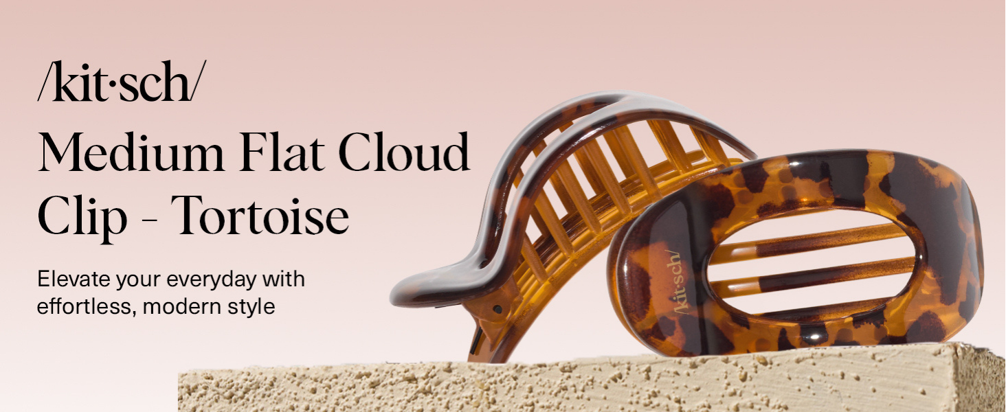 Kitsch Medium Flat Claw Clips for Women - Stylish Flat Hair Clips, Strong Hold for Thick & Fine Hair | Non-Slip for Secure, Comfortable All-Day Wear | Ideal Gifts for Women - Tortoise Design