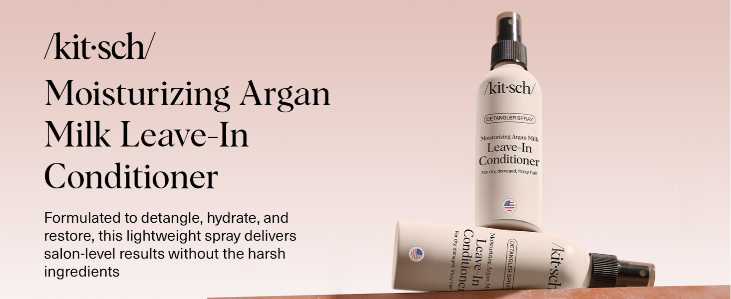 Kitsch Argan Milk Leave In Conditioner Spray – Hair Detangler Spray for Curly, Wavy, Fine, Dry & Damaged Hair - Silicone-Free | Ideal Gifts for Women
