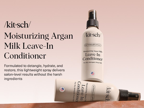 Kitsch Argan Milk Leave In Conditioner Spray – Hair Detangler Spray for Curly, Wavy, Fine, Dry & Damaged Hair - Silicone-Free | Ideal Gifts for Women