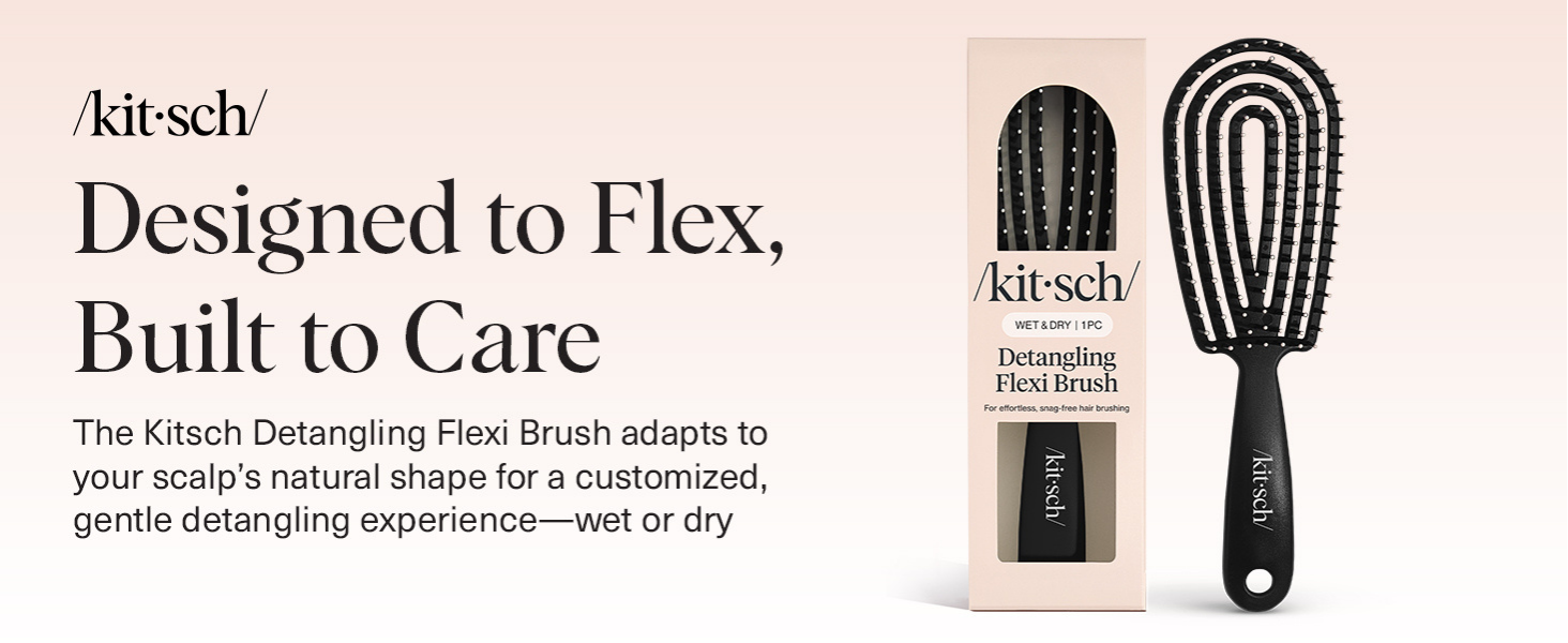 Kitsch Hair Brush Detangler – Flexi Flow Hair Brush for Women, Men & Kids | Detangling Brushes for Curly Hair with Bendable Frame, Bounce Curl Defining Brush for Wet or Dry Strands - Black