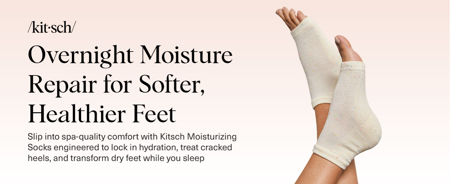 Kitsch Moisturizing Socks for Cracked Heel Treatment – Moisturizing Reusable Gel Socks for Women & Men, Overnight Heel Socks with Insulated Gel Lining for Dry Cracked Feet, Open-Toe Design - 1 Pair
