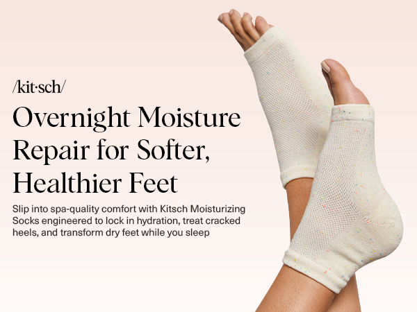 Kitsch Moisturizing Socks for Cracked Heel Treatment – Moisturizing Reusable Gel Socks for Women & Men, Overnight Heel Socks with Insulated Gel Lining for Dry Cracked Feet, Open-Toe Design - 1 Pair
