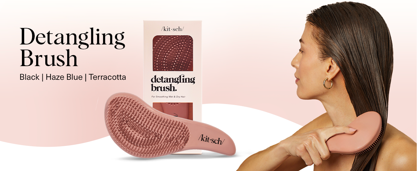 Kitsch Detangler Brush &ndash; Gentle Curly Hair Brush with Flexible Bristles for All Hair Types - Wet or Dry | Detangling Hair Brushes for Women & Men, Hairbrush for Adults & Kids - Terracotta