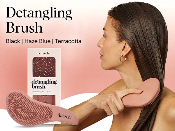 Kitsch Detangler Brush &ndash; Gentle Curly Hair Brush with Flexible Bristles for All Hair Types - Wet or Dry | Detangling Hair Brushes for Women & Men, Hairbrush for Adults & Kids - Terracotta