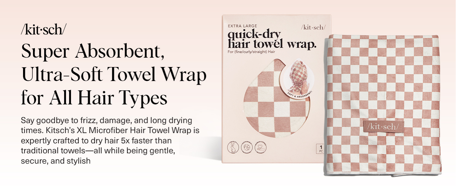 Kitsch XL Microfiber Hair Towel Wrap for Women - Microfiber Towel, Super Absorbent, Quick Dry, Anti-Frizz - for Long & Short Hairs, Turbans for Women
