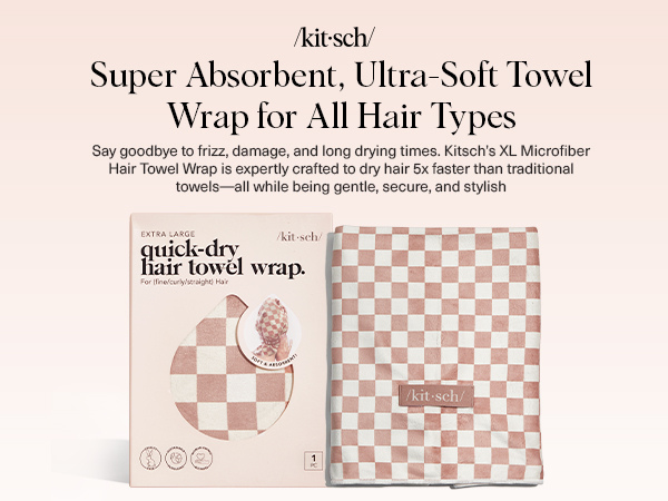 Kitsch XL Microfiber Hair Towel Wrap for Women - Microfiber Towel, Super Absorbent, Quick Dry, Anti-Frizz - for Long & Short Hairs, Turbans for Women