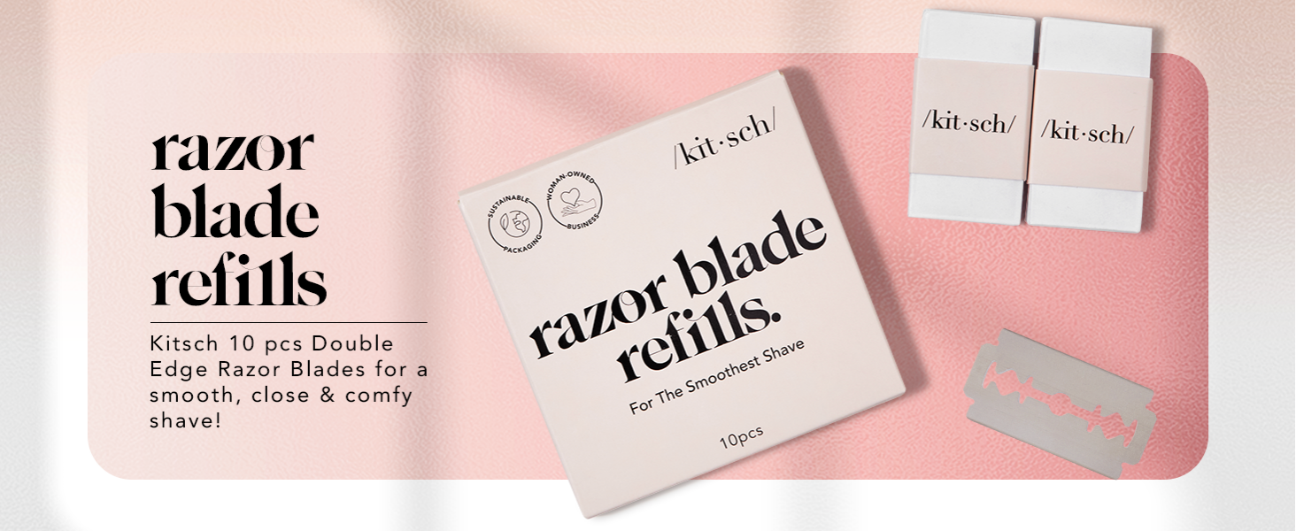 Kitsch Double Edge Razor Blades Refills – Safety Razor Blades for Smooth, Comfortable Shave – Stainless Steel Razor Refills for Safety Razors, Plastic-Free & Sustainable Shaving Blades - 10 Count