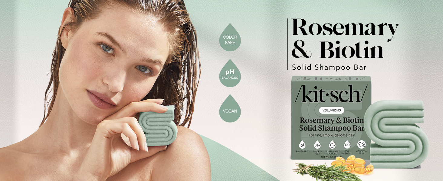 Kitsch Rosemary & Biotin Shampoo Bar - For Hair Growth, Strengthening, Thickening & Volumizing Shampoo for Women and Men - Free of Parabens, Sulfates & Silicones 91g