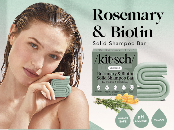 Kitsch Rosemary & Biotin Shampoo Bar - For Hair Growth, Strengthening, Thickening & Volumizing Shampoo for Women and Men - Free of Parabens, Sulfates & Silicones 91g