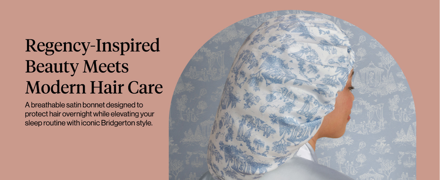 Kitsch x Bridgerton Satin Bonnet for Sleeping - Softer Than Silk Bonnet For Sleeping Women - Secure Fit, Adjustable, Night Cap For Curly & Textured Hair - Prevents Breakage & Tangles - Garden Toile