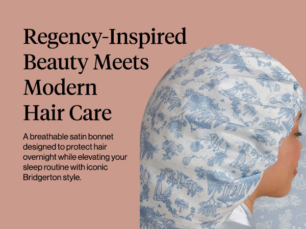 Kitsch x Bridgerton Satin Bonnet for Sleeping - Softer Than Silk Bonnet For Sleeping Women - Secure Fit, Adjustable, Night Cap For Curly & Textured Hair - Prevents Breakage & Tangles - Garden Toile