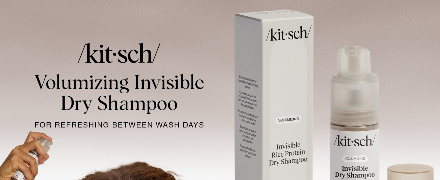 Kitsch Volumizing Rice Protein Dry Shampoo Powder - Dry Shampoo for Women & Men, No White Cast, Absorbs Oil, Non-Greasy, Light-to-medium Hair Colors, Travel Size | Ideal Gifts for Women- Invisible