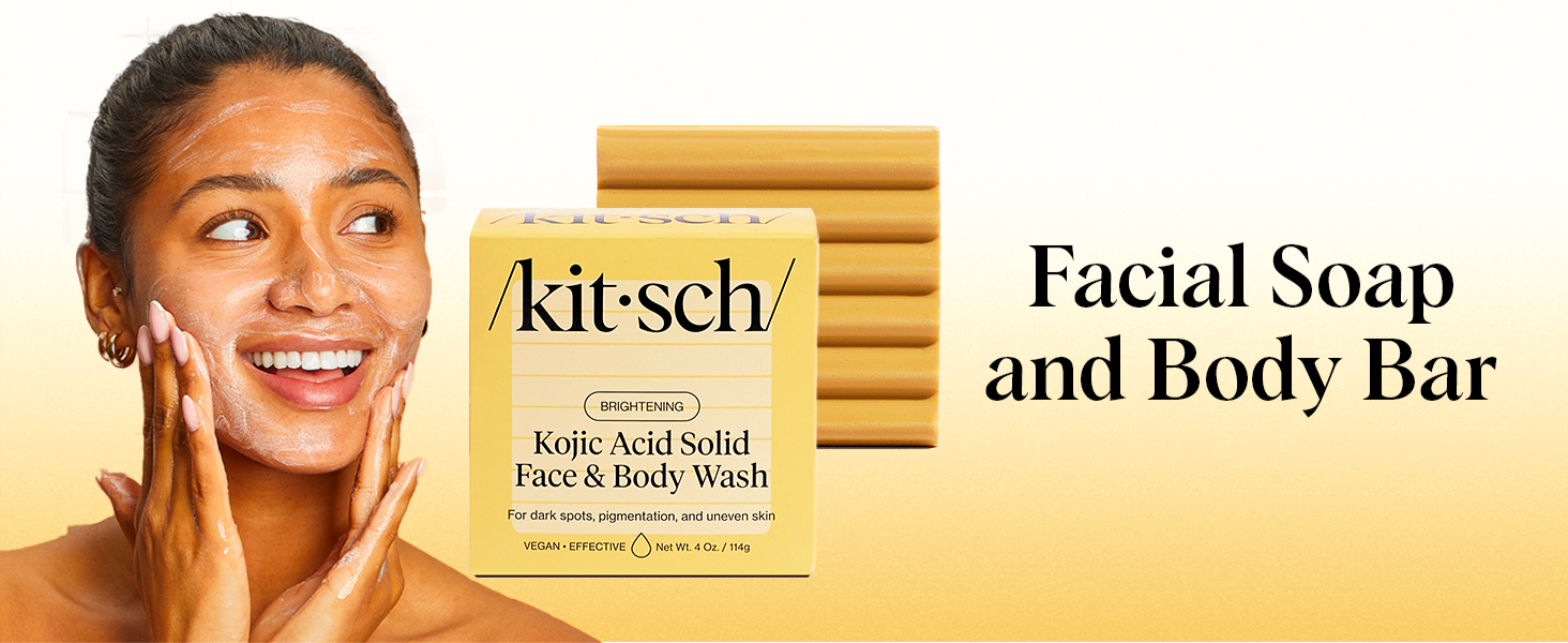 Kitsch Kojic Acid Soap &ndash; Turmeric Soap Bar with Hyaluronic Acid & Shea Butter &ndash; Brightening & Hydrating Body Wash & Face Wash for Dark Spots, Even Skin Tone & Natural Glow - Made in USA 