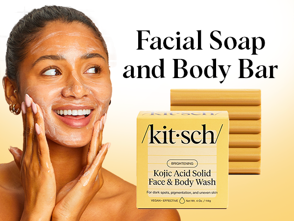 Kitsch Kojic Acid Soap &ndash; Turmeric Soap Bar with Hyaluronic Acid & Shea Butter &ndash; Brightening & Hydrating Body Wash & Face Wash for Dark Spots, Even Skin Tone & Natural Glow - Made in USA 