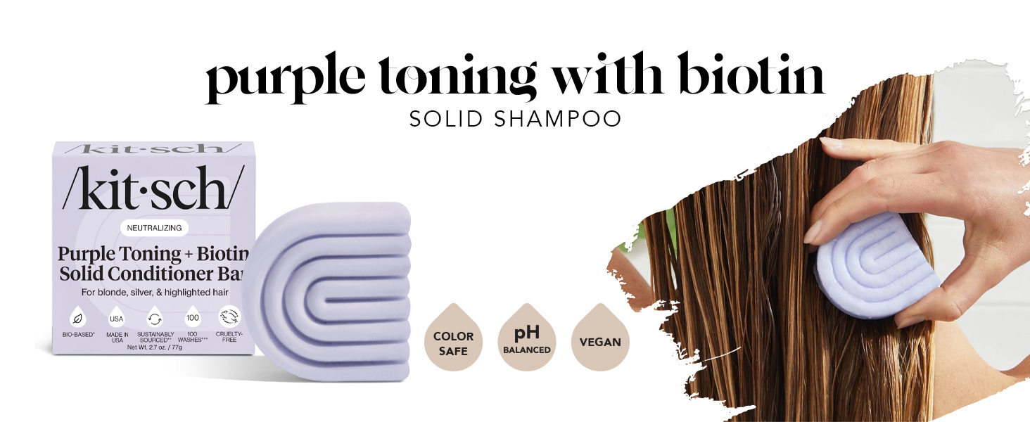 Kitsch Toning Purple Conditioner For Blondes & Color Treated Hair - Conditioner Bar For Women & Men - With Biotin for Strengthening & Neutralizing Brassy Tones - Vegan, Silicone & Sulfate Free