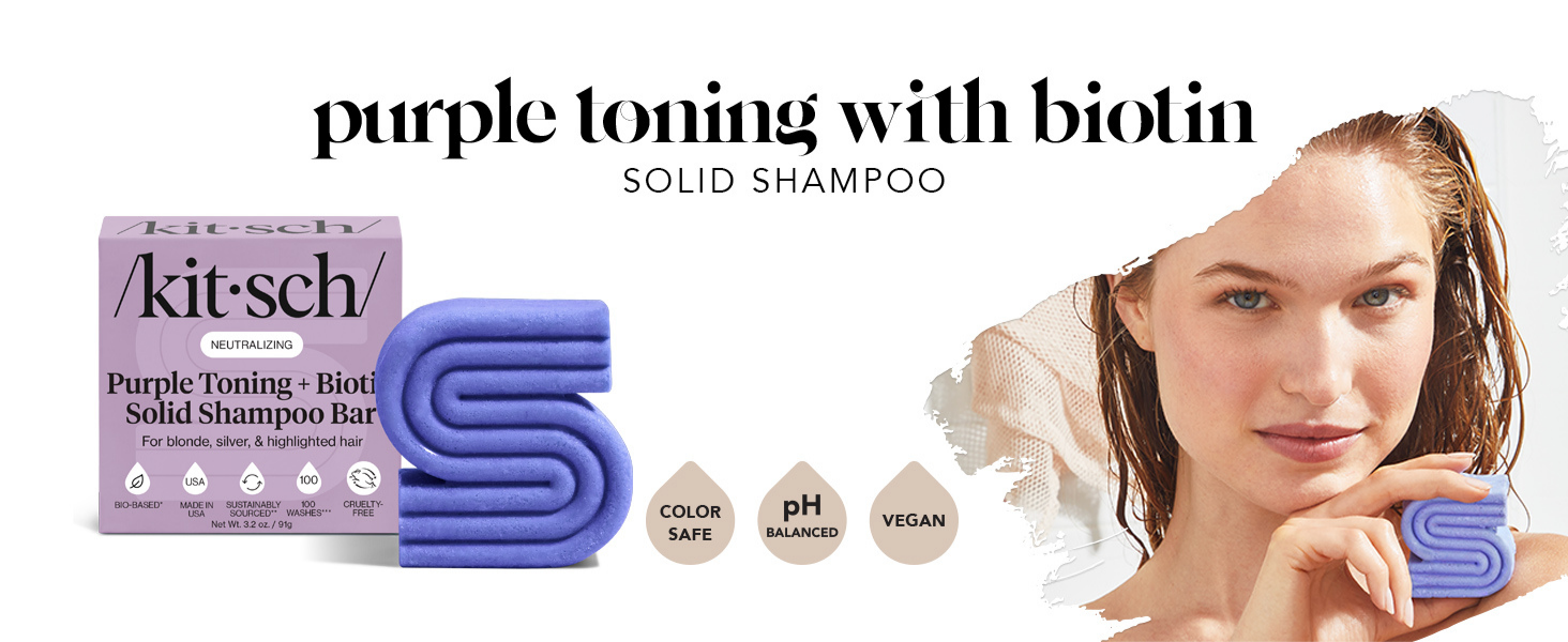 Kitsch Toning Purple Shampoo For Blondes & Color Treated Hair - Shampoo Bar For Women and Men - Biotin Shampoo for Strengthening & Neutralizing Brassy Tones - Vegan, Silicone & Sulfate Free
