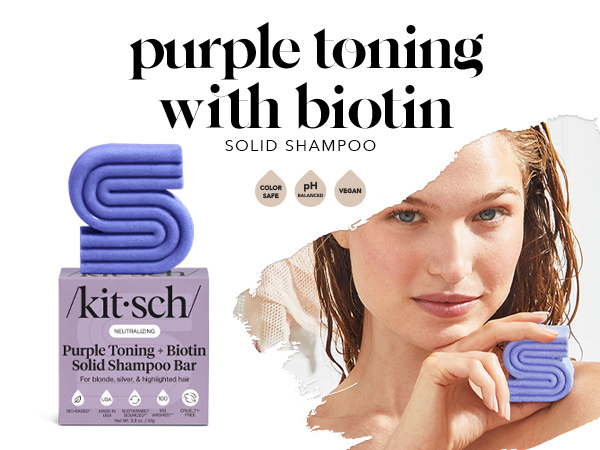 Kitsch Toning Purple Shampoo For Blondes & Color Treated Hair - Shampoo Bar For Women and Men - Biotin Shampoo for Strengthening & Neutralizing Brassy Tones - Vegan, Silicone & Sulfate Free