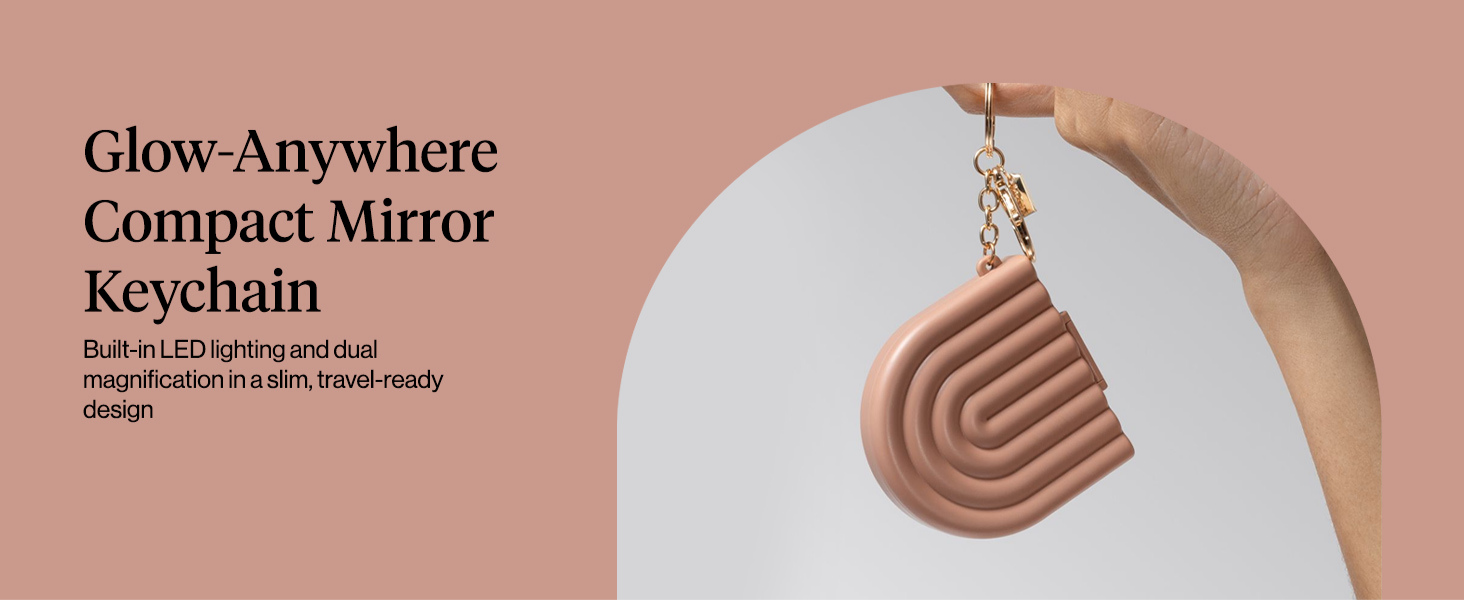 Kitsch Compact Mirror Keychain &ndash; Travel Makeup Mirror with Lights, Small Lighted Dual-Magnification Pocket Mirrors, USB-Rechargeable, Ideal for Your Touch-Ups While On Travel &ndash; Terracotta